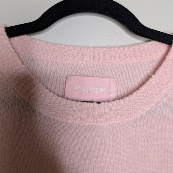 Zadig & Voltaire Pink Gaby Skull Strass Wool And Cashmere Blend Crewneck sz L - Picture 9 of 12